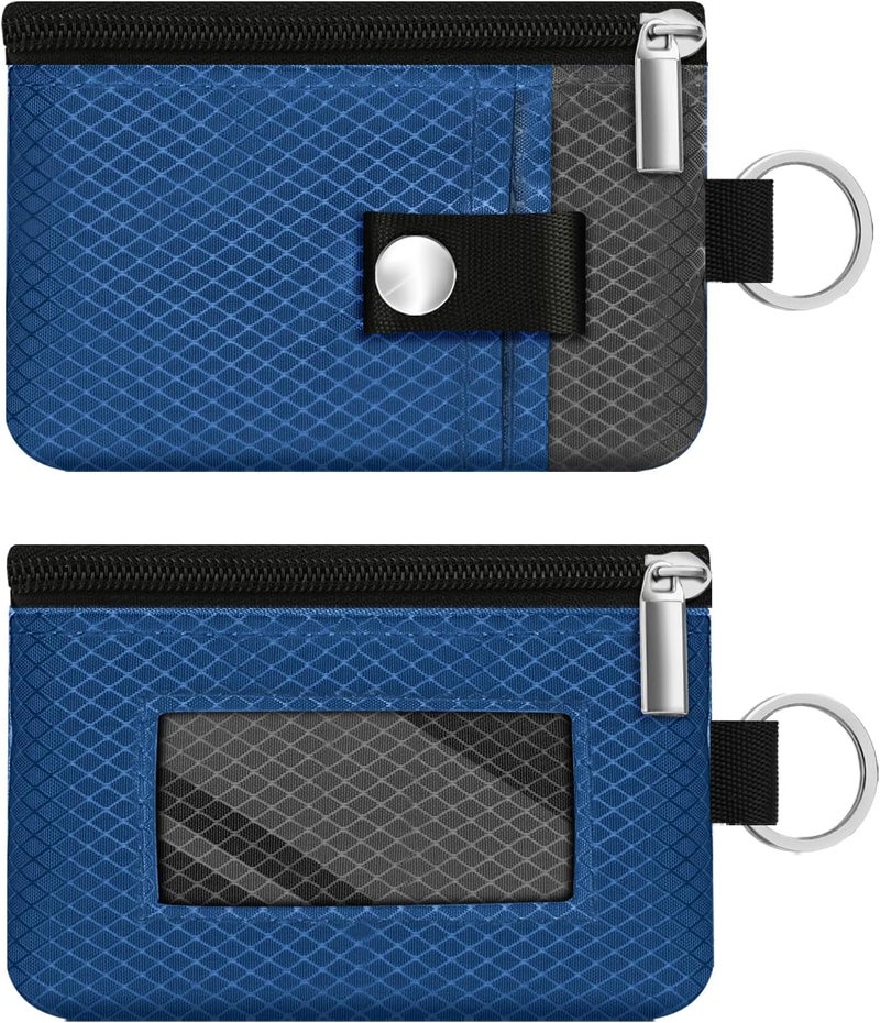 CCUMI Minimalist RFID Blocking Small Wallet with ID Window,WaterResistant Zip Id Case Wallet with Lanyard Keychain for Cards,Cash,Travel,Women,Men (Electric Blue/DarkGrey) - Image 3
